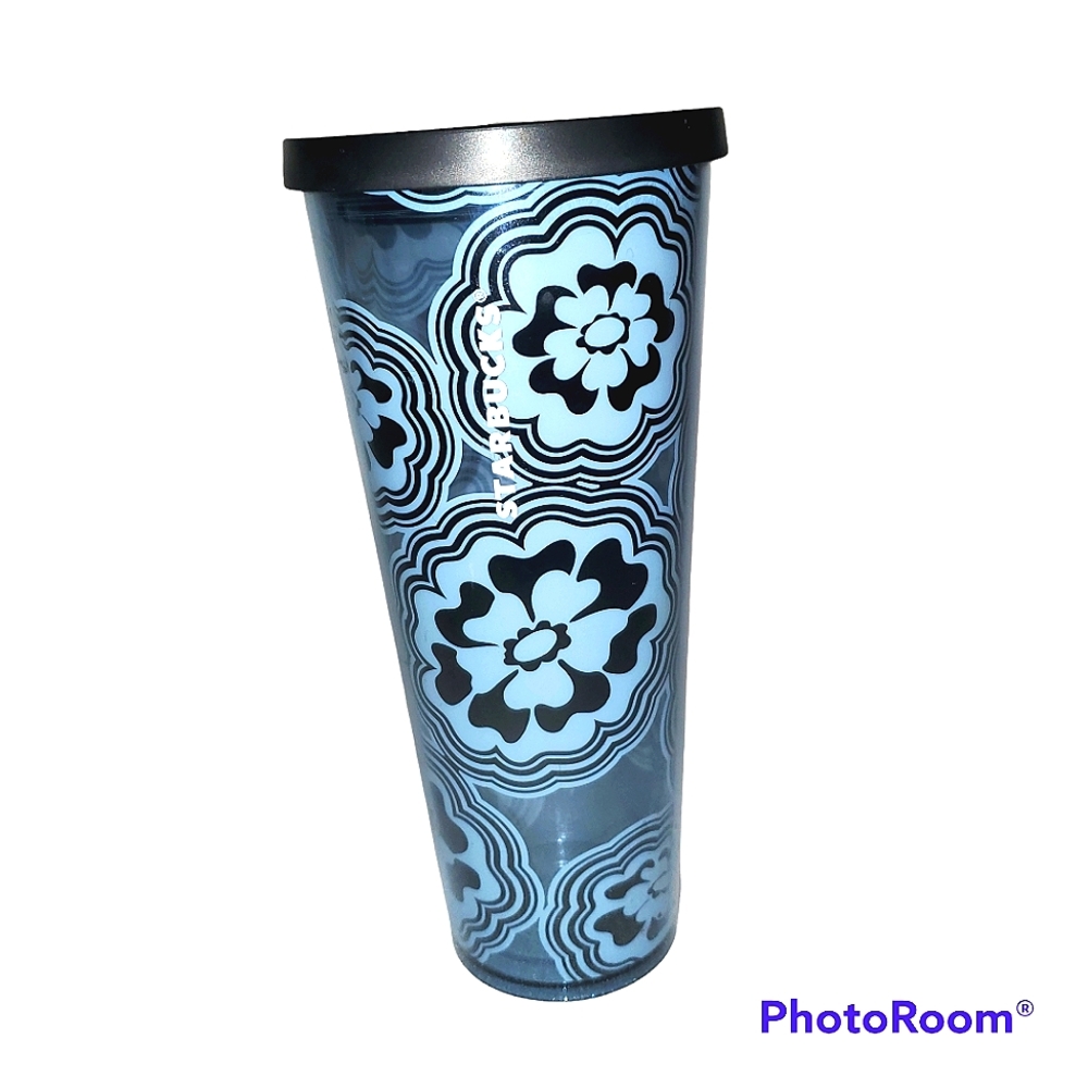 Starbucks 2018 Black Blue Wave Flower 24 oz. Tumbler Venti